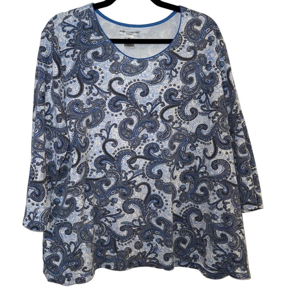 Rebecca Malone Paisley Swing Top Blue Gray 3X EUC - Picture 2 of 7